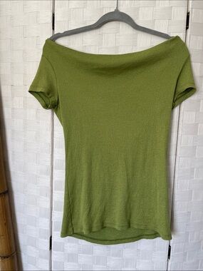 Michael Stars Gold Metallic Green Wide Neck Top🐍